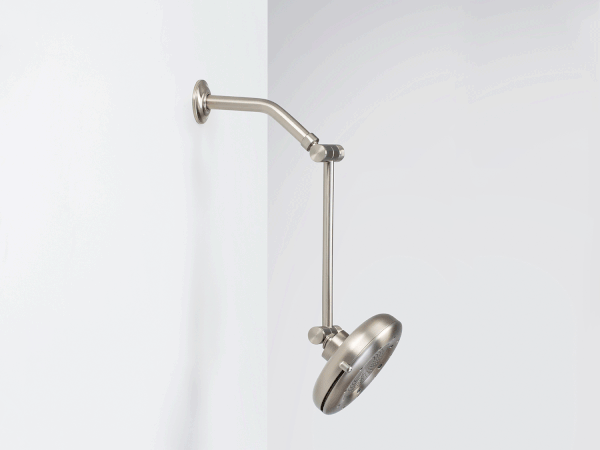Nebia Adjustable Shower Arm mounted on white wall, featuring a sleek, modern design with outward extension. Shower head not included.