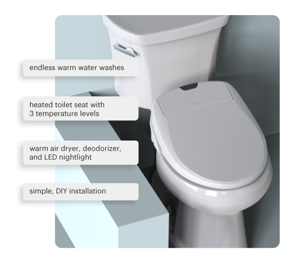 Swash 1400 Luxury Bidet Toilet Seat with endless warm water, heated seat, warm air dryer, deodorizer, LED nightlight, and easy DIY installation.