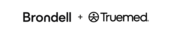 Brondell logo next to a plus sign and the Truemed logo, which includes a circular icon with geometric shapes, followed by the word Truemed in black text.
