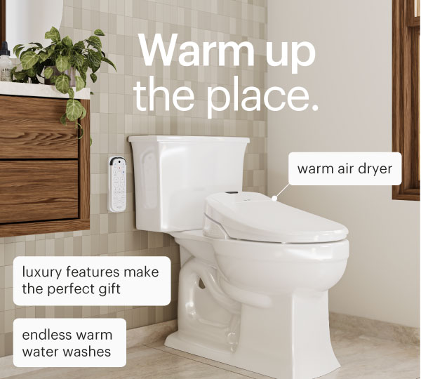 Swash 1400 Luxury Bidet Toilet Seat in a modern bathroom, featuring warm air dryer, endless warm water washes, and premium features that make a perfect gift.